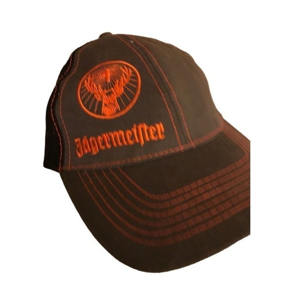 Jagermeister Trucker Hat Brown Orange Logo Mesh Snapback Cap Contrast Stitching